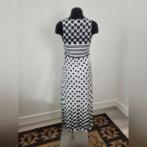 Blue Papaya Maxi Dress Polka Dot Black White Pinup Empire Waist Modest Small - Picture 4 of 9